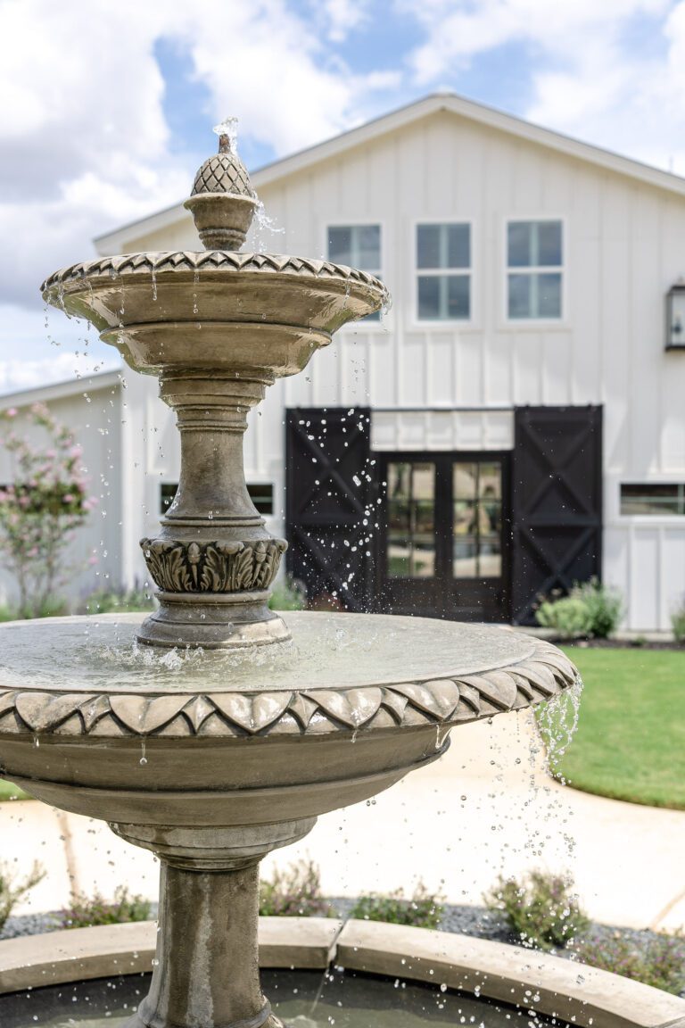 A water feature at a beautiful French farmhouse wedding venue near San Antonio