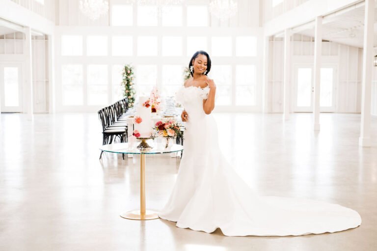 Light and airy bride at wedding venue in Texas